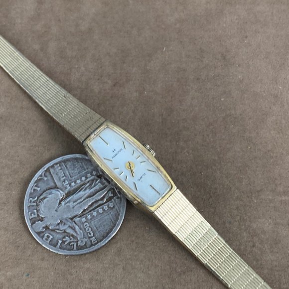 SOLD Vintage 1980's Hamilton Watch Quartz Movement Case is 10K Yellow Gold Rolle - Picture 5 of 8